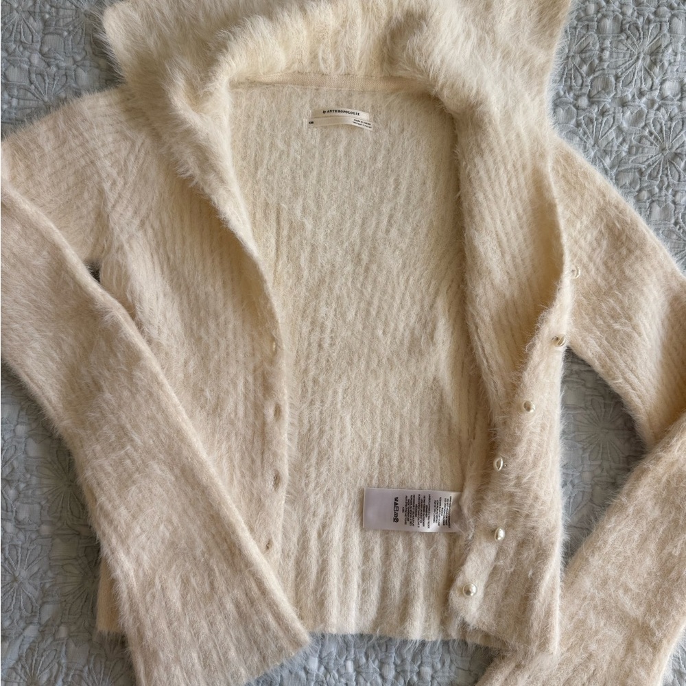 Anthropologie Cream Fuzzy Cardigan